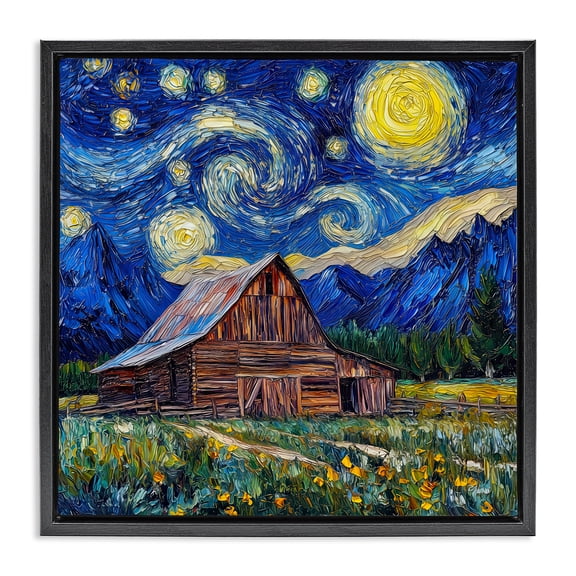 Stupell Industries Traditional Grand Teton in Post Impressionist Style Black Floating Frame Canvas Art, 18 x 18, by Wumples