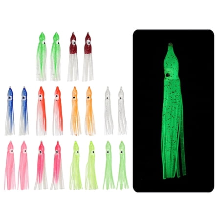 Fishing Squid Skirts Glow Soft Plastic Trolling Lures Luminous 2.8 x 0.4 Inch & 50 Pcs & Colorful -Fitting for (Bass/Trout)
