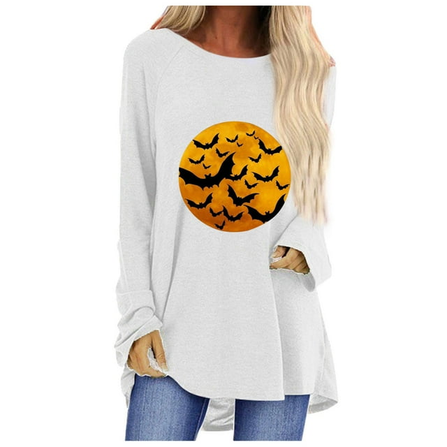 EQWLJWE Sweat à Capuche pour Femmes, Impression O-Cou Femmes en Vrac Mode Décontracté à Manches Longues Halloween Tops, Offres, Rabais