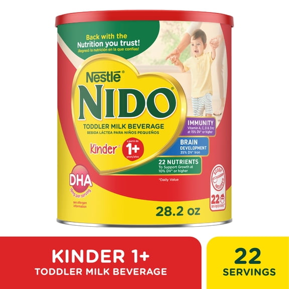 NIDO Kinder 1  Powder Beverage Mix, Immunity Toddler Milk with Vitamins A, C, D, Iron to Support Growth, 28.2 oz Canister