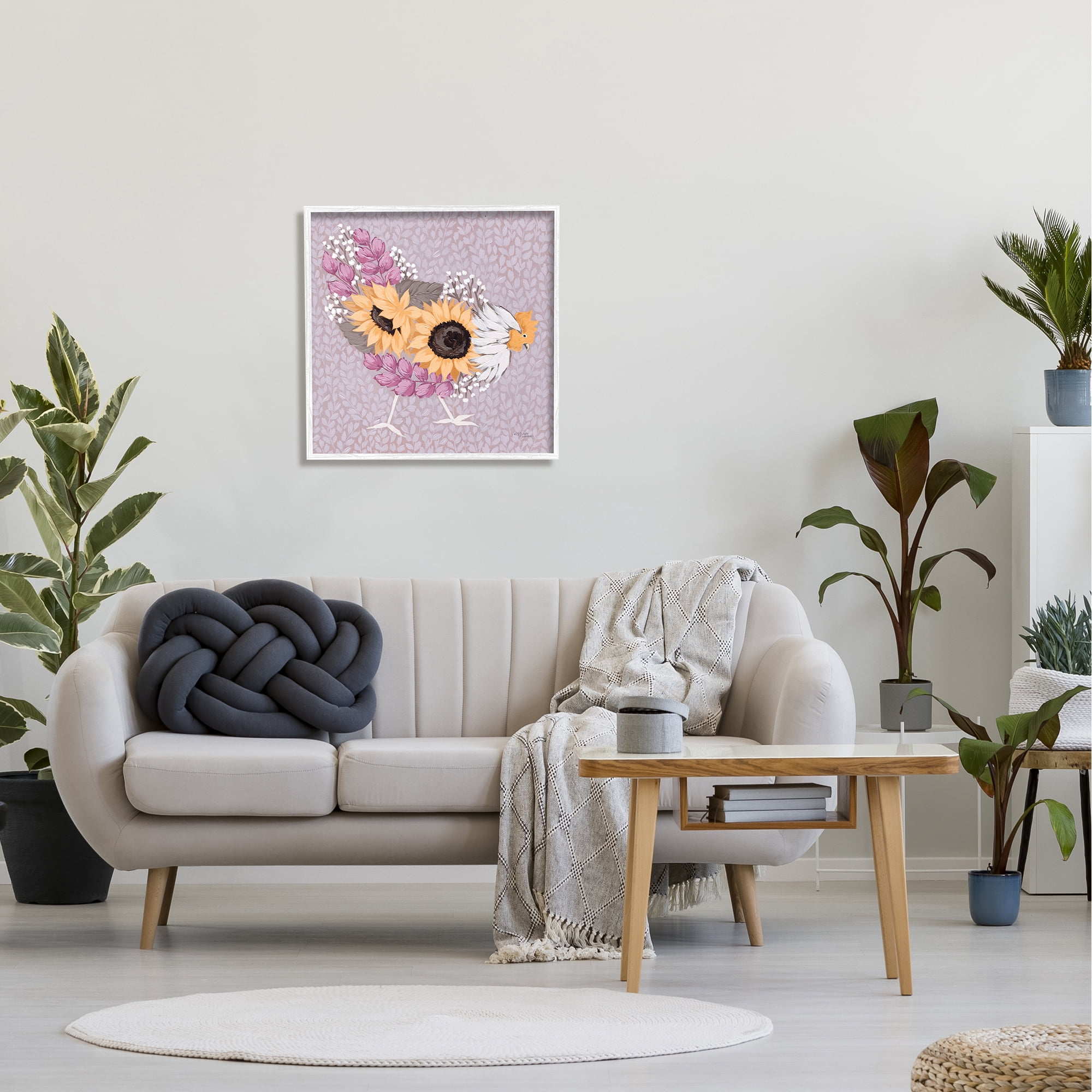 Stupell Industries Chicken Hen Ground Pecking Pink Sunflower Design Collage,24 x 24, Design by Michele Norman