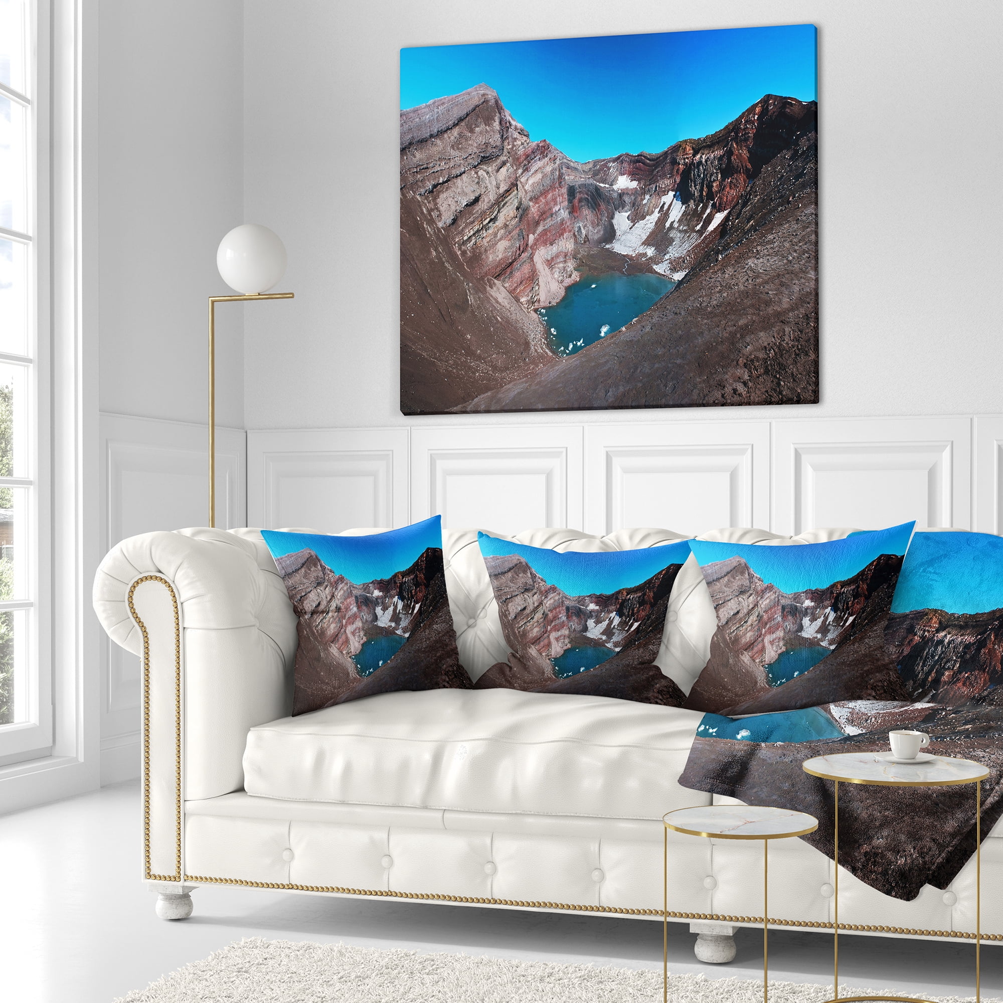 Designart Volcano Kamchatka Panorama - Landscape Printed Throw Pillow - 18x18