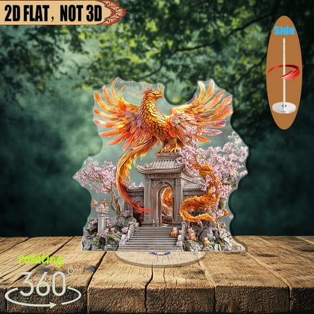 1pc 2d flat Rotating acrylic centerpiece featuring a golden phoenix with iridescent feathers perfect for office decor home display and special events