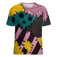 thumbnail image 5 of Colorful Patchwork Design Women's Short Sleeve T-Shirt Crew Neck Casual Summer Trendy Loose Fit Tops, 5 of 6