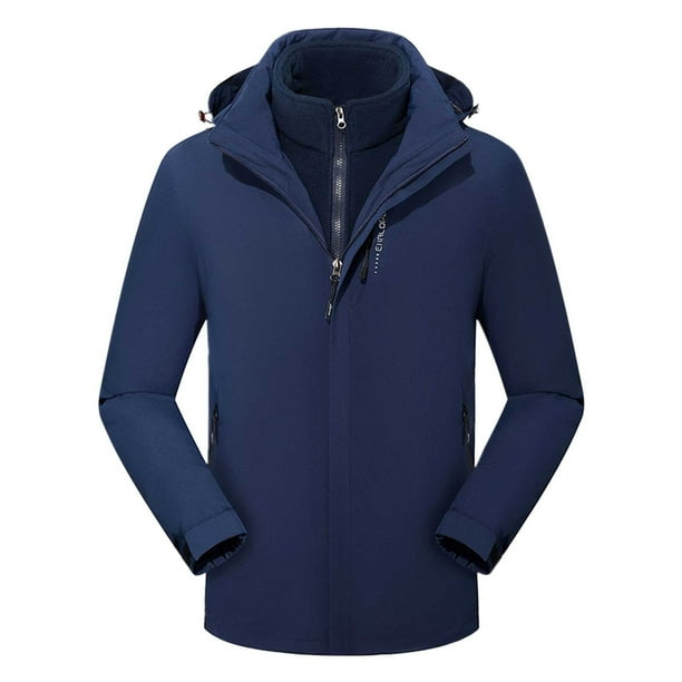 nsendm Mens Coat Oversize Hoodies Male Winter Removable Two Pieces Liner Outdoor Punching Jacket Outdoor Sports Jackets for Men Adult Male Coat Navy Size XXL Walmart