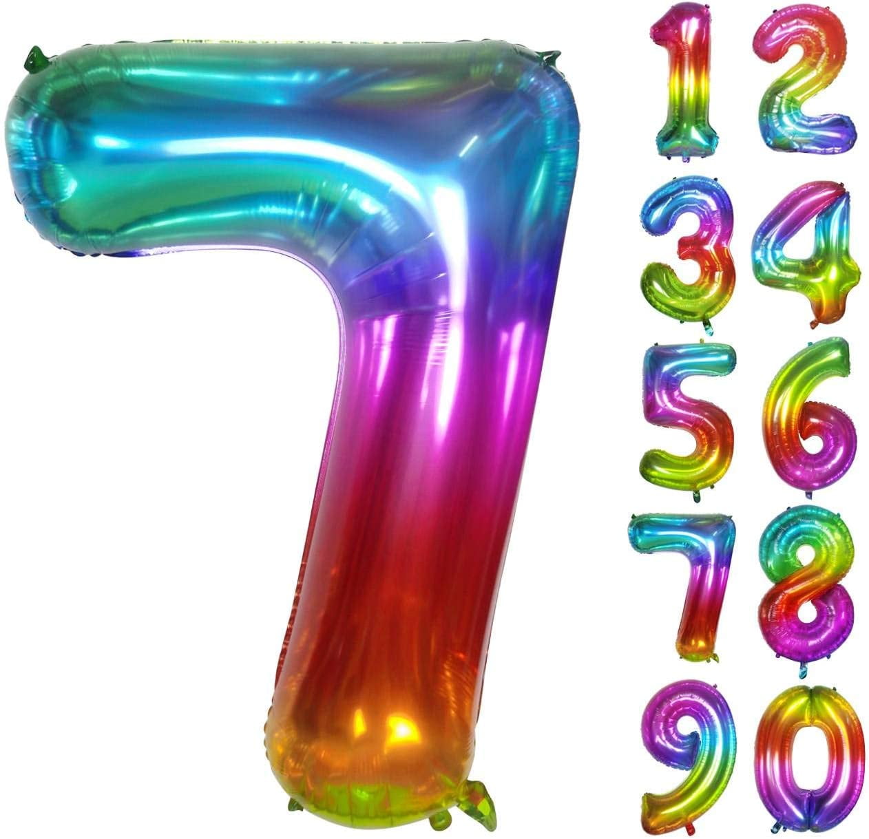Birthday Number Balloon 40Inch Large Number Balloons, Rainbow Number 7 ...