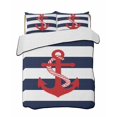 thumbnail image 2 of Navy Blue Stripe Nautical Queen Size Down Alternative Comforter, Lightweight Comforter Quilt Bedding Set with Pillow Shams Red Anchor Summer Coastal All Seasons Bed Comforter Duvet Insert 90"x96", 2 of 7