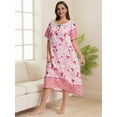 thumbnail image 2 of Baywell Plus Size Nightgows for Women Soft Cotton Casual Print Long Nightdress Short Sleeve U-neck House Dresses Sleepwear,XL-5XL, 2 of 8