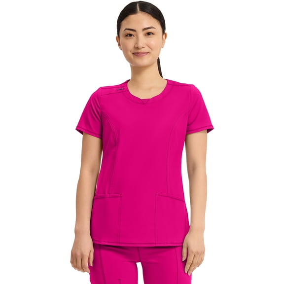 Infinity Cherokee Round Neck Nurse Scrub Tops for Women with 3 Pockets 360 Stretch & Wrinkle-Resistant 2624A