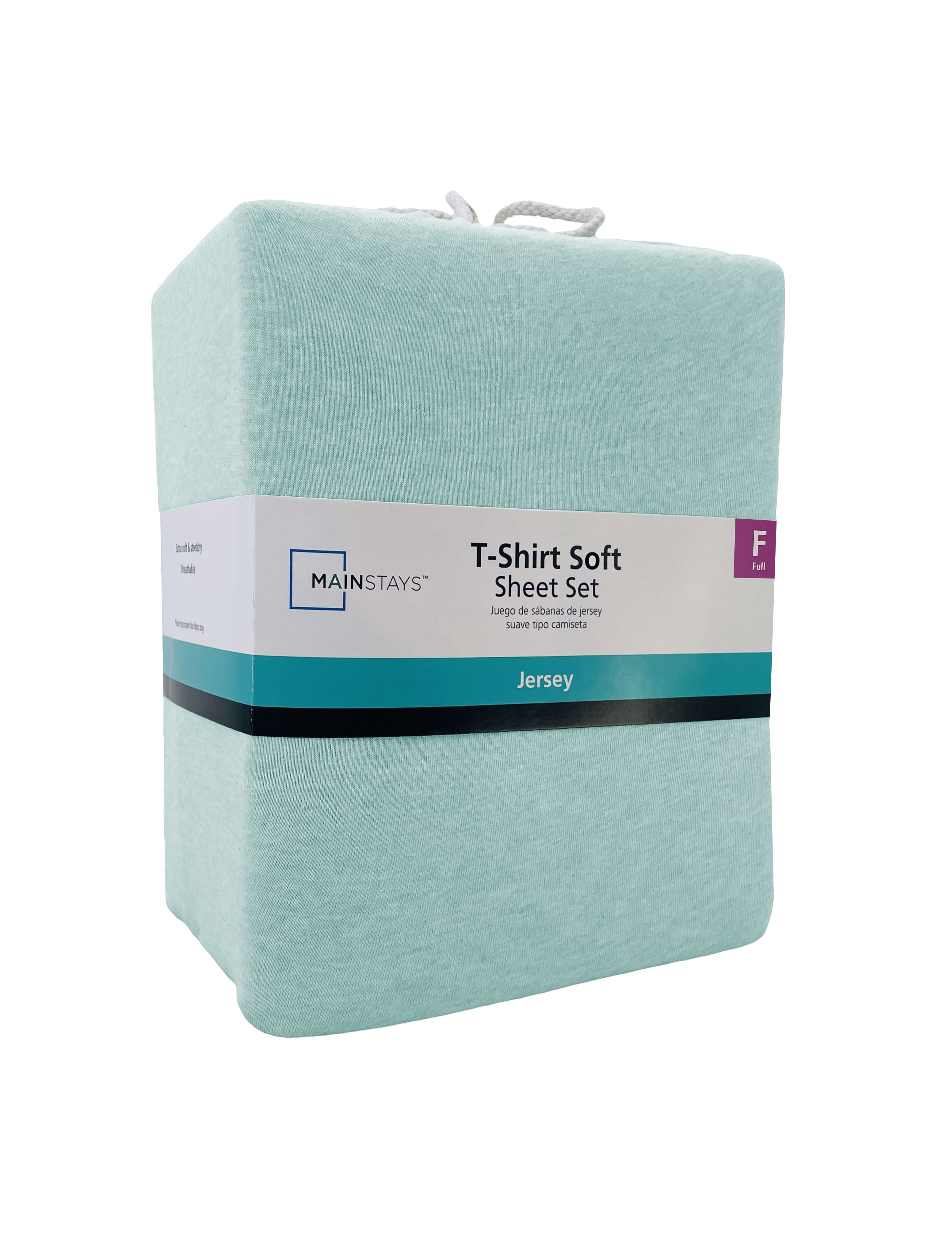 Mainstays Cotton Rich Extra Soft Jersey Bed Sheet Set, Full, Classic Mint, 4 Pieces