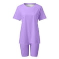 thumbnail image 3 of Women 2 Piece Sport Sets - Short Sleeve Tops & Shorts - Running Yoga Workout - Polyester - S-XXXL Sizes, 3 of 5