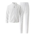 thumbnail image 6 of YOIAVAIOY Mens Tracksuit 2 piece Waffle Long Sleeve Jacket and Slim Pants Sets Fall Winter Casual Sports Outfit Set White M, 6 of 6