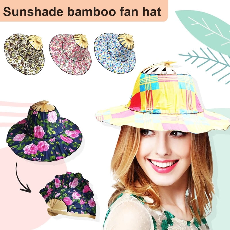 Bamboo Foldable Hand Fan Sun Hat 