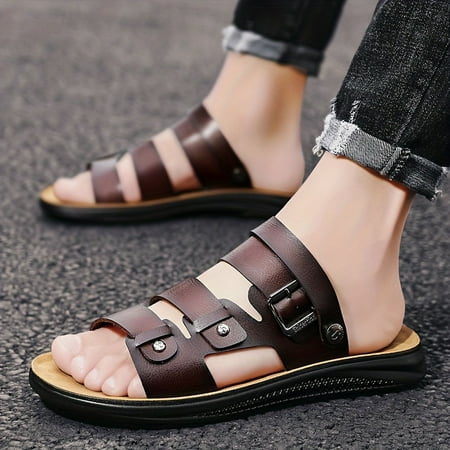 

Plus Size Men s Mesh & Split Leather Men s Summer Footwear Solid Colour Breathable Slip On Sandals Comfy Non Slip Casual Beach Water Shoes