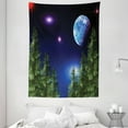 thumbnail image 1 of Full Moon Tapestry, Cosmic Night Sky Pattern with Pine Trees, Wall Hanging for Bedroom Living Room Dorm Decor, 60W X 80L Inches, Dark Night Blue Olive Green Vermilion Violet Blue, by Ambesonne, 1 of 2