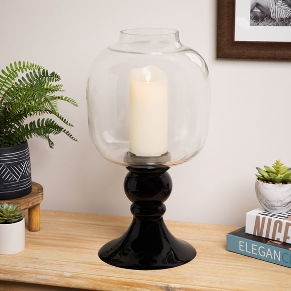 Northlight Glass Pedestal Hurricane Pillar Candle Holder - 17.75" - Black