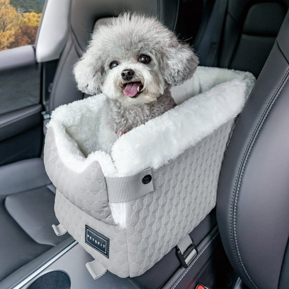 PETSFIT Dog Car Seats for Small Dogs,Washable Cushion, Small Dog Car Seat with Upgraded Safety Tethers, Center Console Dog Car Seat (Light Grey)