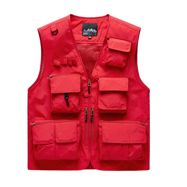 Hombres Sólido Escote en V Malla informal Bolsillos múltiples Cremallera múltiple Blusa Trabajo al aire libre Tops Viaje Ghotography Chaleco Abrigos Pompotops oipoqjl14386
