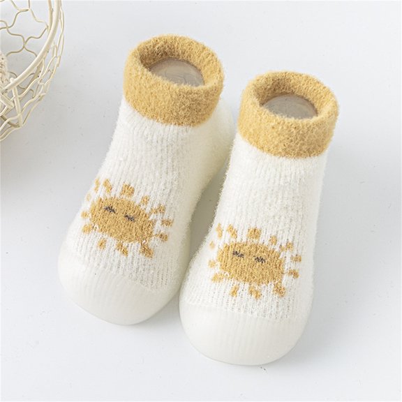 Aayomet Cute Baby Walking Shoes Baby Boys Girls Shoes First Walkers Cute Cartoon Warm Thickened Antislip Shoes Socks (White, 20 )
