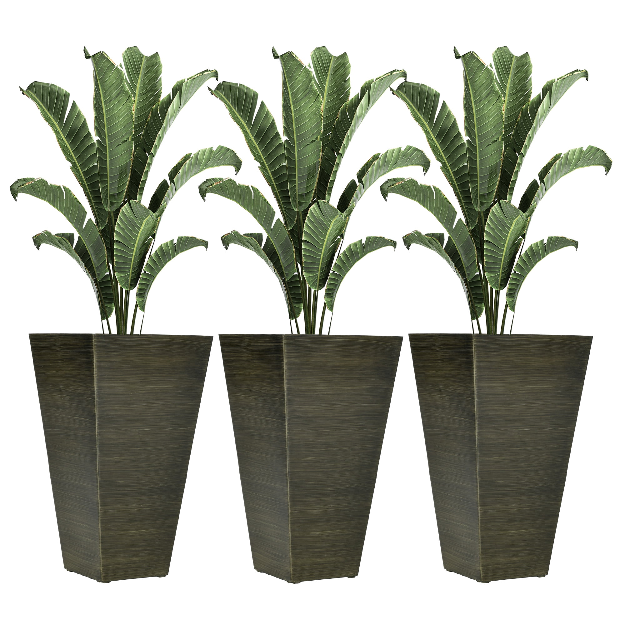 Outsunny Set of 3 Tall Outdoor Planters w/ Drainage Holes, Dark Brown