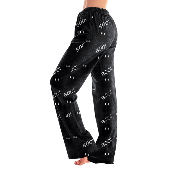 Garbnen Halloween Pajamas Women Pants Ghost Print Womens Lounge Pant Comfy Cute Elastic Waist Fall Winter Wide Leg Womens Sleep Pants Black XL
