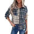 thumbnail image 1 of Sunloudy Camisas de solapa con botones para mujer, blusas casuales de manga larga con estampado de cuadros de colores en contraste Sunloudy S M L XL, 1 of 9