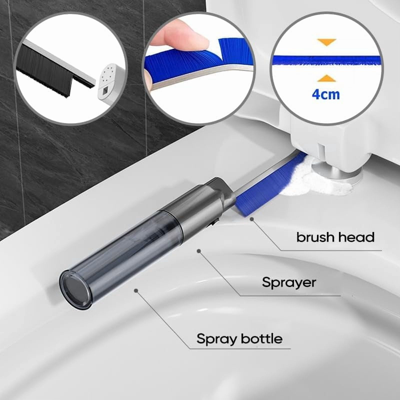 ABPETE Hard Bristle Crevice Cleaning Brush with Spray Bottle, Grout Cleaner Tool with Stiff Bristles for Tight Spaces, Gap Cleaning Brush for Toilet, Bathroom, Kitchen Surfaces (2, Blue)