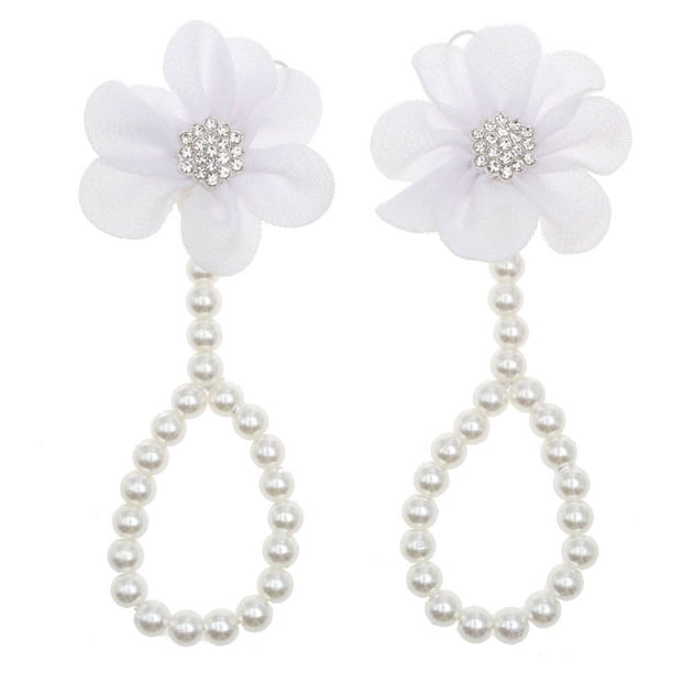 Tobilleras para mujer, tobilleras de gasa con flores y perlas para bebé, tobilleras con perlas para bebé y niño, tobilleras para niños
