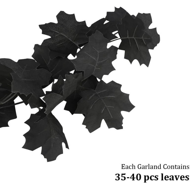 2 Pcs Fall Maple Leaf Garland,Fall Decor,Fall Leaves Garland,5.9ft Strand  Hanging Vine ​Black Garland with 24pcs Spider Bat Sticker 4 hooks for Party  Home Fireplace Outdoor