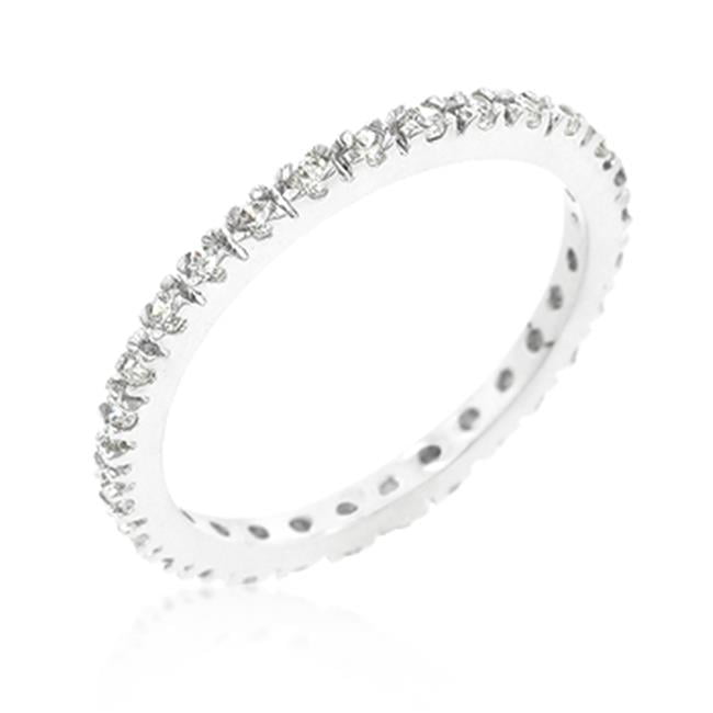 Genuine Rhodium Plated Simple Eternity Band with Round Cut Cubic Zirconia in Silvertone - Size 8
