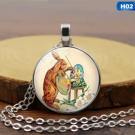 AkoaDa New Fashion Cute Cabochon Glass Easter Rabbit Pendant Necklace Gifts For Kids Girls Latest