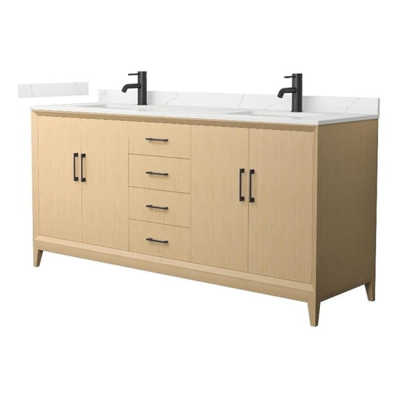 Janna 72" White Oak Double Vanity & Giotto Quartz Top (1-Hole) & Black Trim