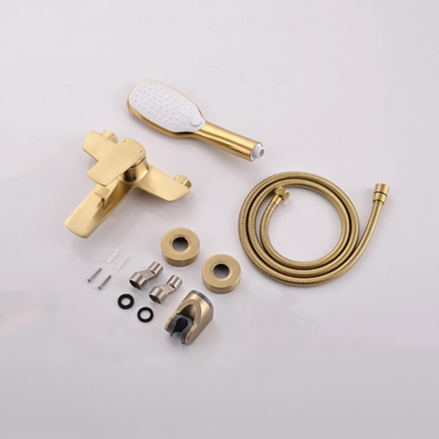 Wall Mounted Bathtub Faucet with Handheld Hand Shower, Brushed Gold Mixer Tap, Single Handle Shower Faucet with Tub Spout