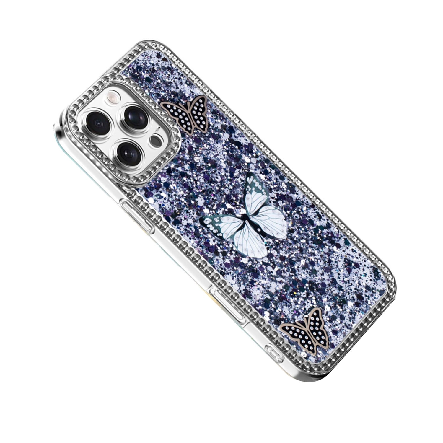 Shiny Butterfly Protective Case for iPhone 17 Pro - Black