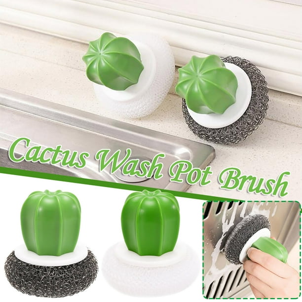 onlyliua Ofertas Flash Herramienta de Limpieza de Cuencos de Cocina de Alambre de Acero Inoxidable con Mango de Cactus