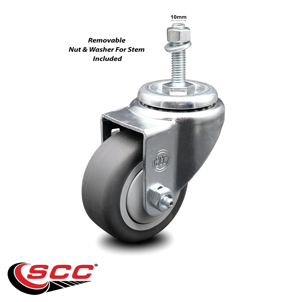 Thermoplastic Rubber Swivel Threaded Stem Caster 3" x 1.25" Black