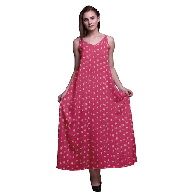 Bimba Robe Longue Décontractée en Rayonne à Bretelles Spaghetti pour Femmes Robe d'Été Maxi-TG