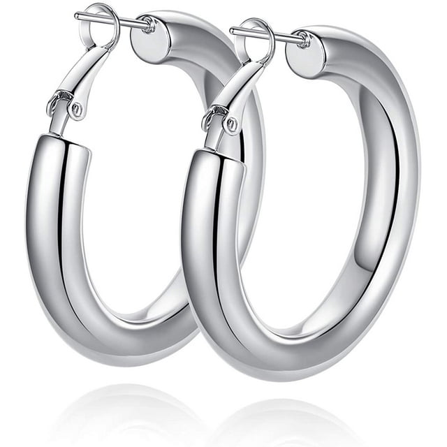 Thick Hoop Earrings Howllow 14K Gold Plated Gold Hoops for Women