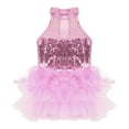 thumbnail image 7 of YONGHS Womens Sparkly Sequins Latin Dance Jumpsuit Jazz Ballet Ballroom Gymnastic Skirted Leotard Pink S, 7 of 7