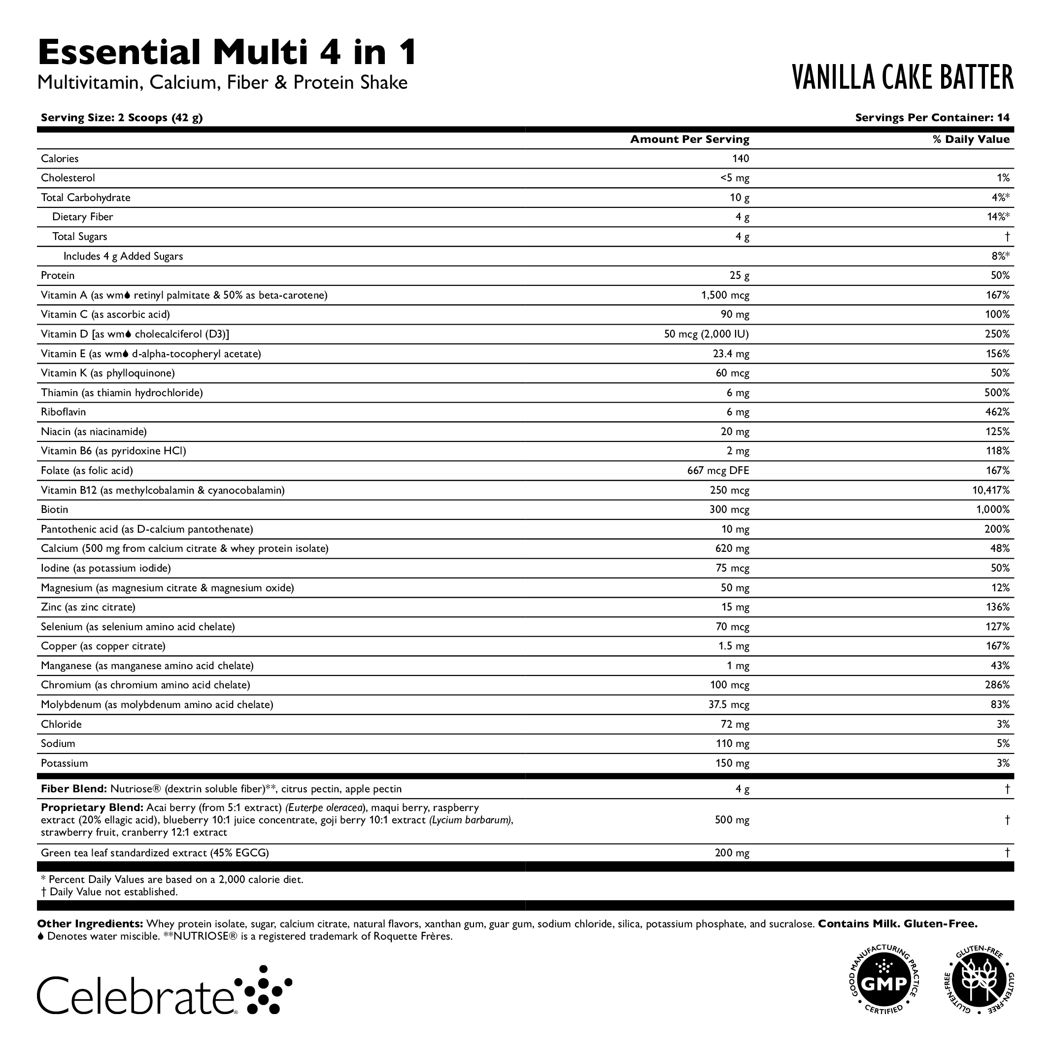 Celebrate Vitamins 4-in-1 Bariatric Multivitamin with Calcium Protein Shake, Vanilla Cake, 20 oz. tub