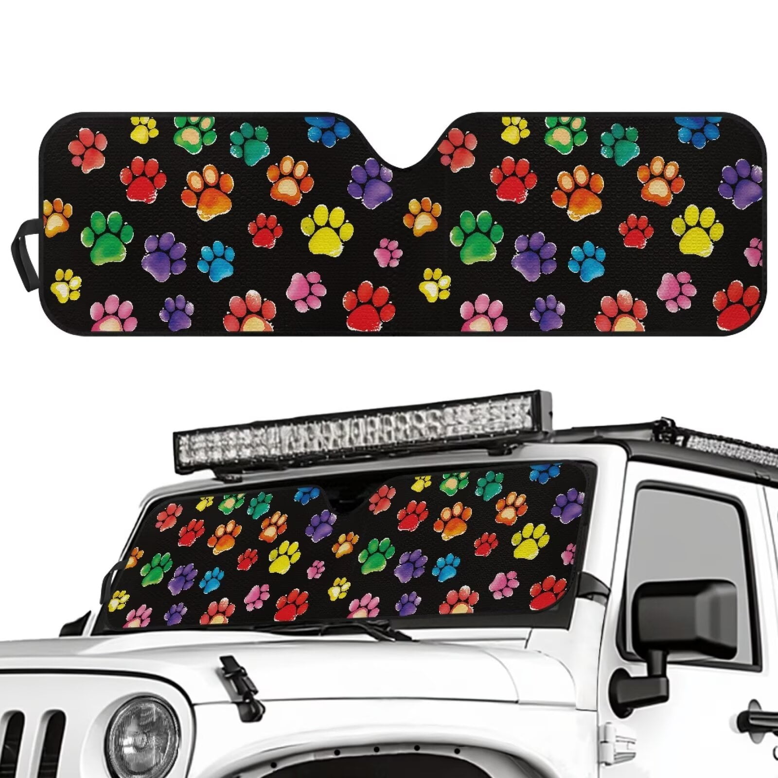 Uorisanigo Windshield Sun Shade for 2018-2024 Jeep Wrangler JL JLU & Gladiator JT, Foldable Colorful Puppy Dog Paw Windshield Sunshade Sun Visor Blocks UV Rays, Car Accessiores