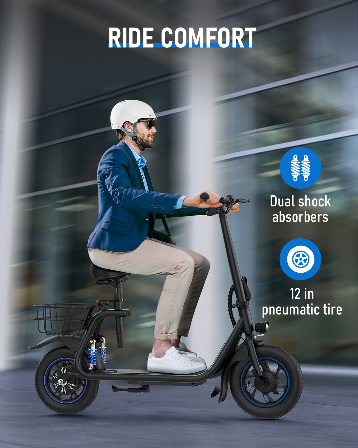Kistp 450W Electric Scooter with Seat for Adult, 12 inch Commuter Electric Scooter with Basket - up to 21 Miles 15.5MPH