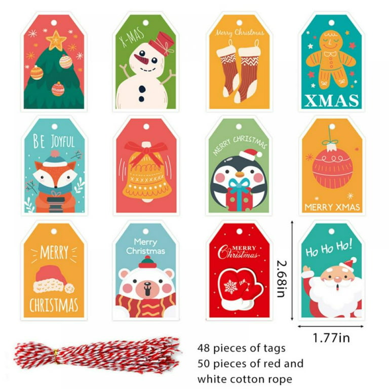 48 Pack Christmas Tags, Christmas Tags for Gifts, Christmas Gift Tags Labels for Xmas Holiday Present with Twines, Size: One Size