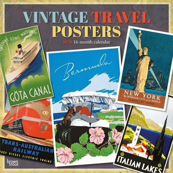 Vintage Travel Posters | 2026 12x24" (Hanging) Wall Calendar | Plastic-Free