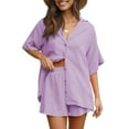 thumbnail image 3 of Fantaslook 2 Piece Womens Outfit Sets Button Down Shirts and Shorts Casual Lounge Sets Short Sleeve Pajamas Sets Summer Loungewear, 3 of 8