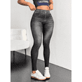 thumbnail image 4 of Pack de 2 Leggins Mujer Unitalla Mezclilla Faja Alta Estilo Pantalón Mezclilla Jegging Tiro Alto, Mallon licra Cómodos Elásticos, 4 of 5
