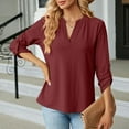 thumbnail image 5 of MIXUE Womens Summer Tops Summer Solid Color V Neck 3/4 Sleeve Loose Casual T Shirts Daily-Wear,Red,S, 5 of 8