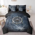 thumbnail image 1 of Nautical Rudder Bed Set in a Bag 7 Pcs,Retro Navy Black Spider Web Trippy Bedding Set,Navigation Ocean Adventure Theme Psychedelic Comforter with Fitted,Flat Sheet,Pillowcase,Pillow Covers,Full, 1 of 5