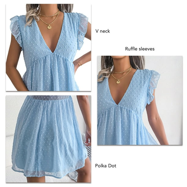 Blue polka dot ruffle dress sale