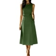 thumbnail image 2 of SOOMLON 2 Piece Skirt Set for Women Crew Neck Sleeveless Shirt Draped A Line Midi Skirt with Pockets High Waisted Outfits, 2 of 7